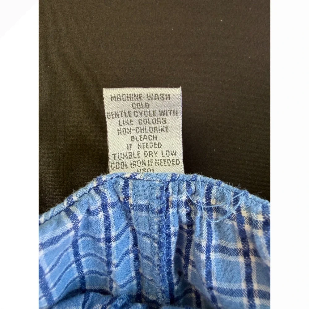 Geoffrey Beene Mens Pajama Pants Large Blue White Check 100% Cotton Lounge Sleep
